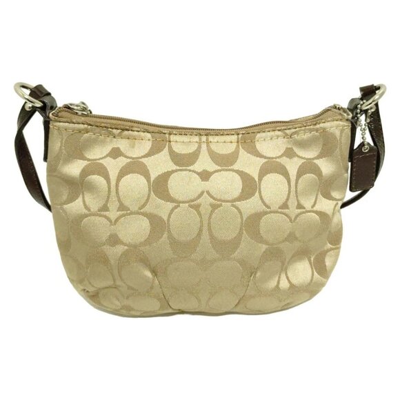 Auth COACH Signature - Khaki Jacquard Leather Shoulder Bag - Picture 1 of 10